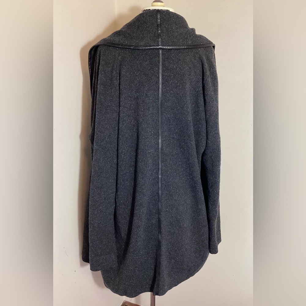 VINCE Leather Trim Cardigan Cashmere Wool Silk - Picture 3 of 16